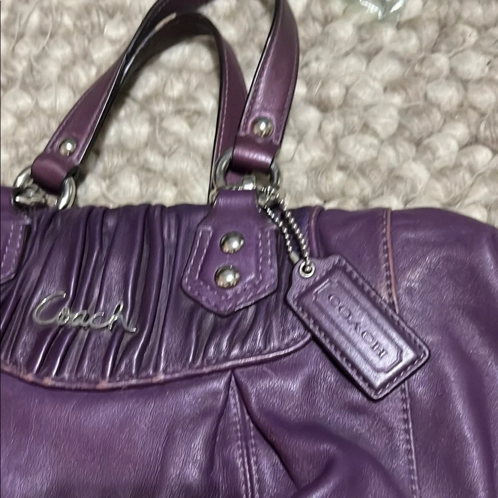 Coach Purple Leather Satchel with Silver Accents - Picture 16 of 16